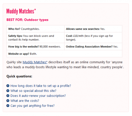 A screen shot of the Money Saving Expert blog post that says that Muddy Matches is for 'muddy' people