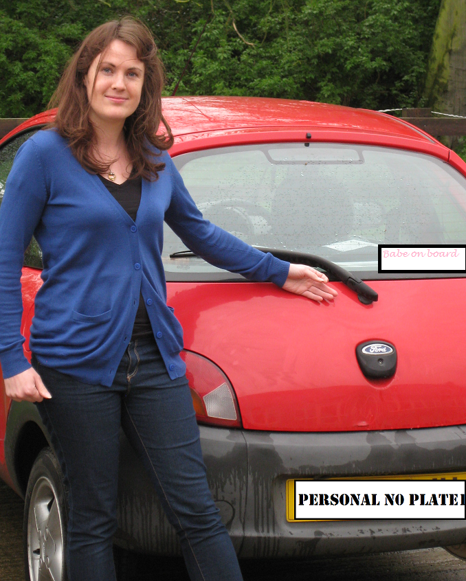 Woman standing next to a car with personalised number plate