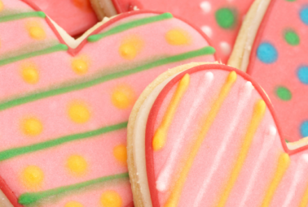 Pink iced heart shaped biscuits