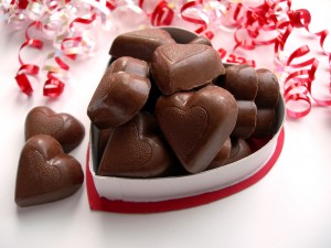 Chocolate hearts in a heart shaped box