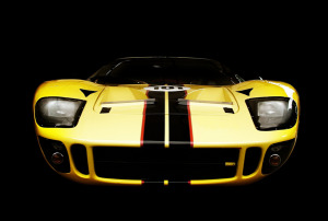 Yellow sports car with black stripes
