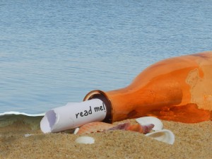 message in a bottle on a beach